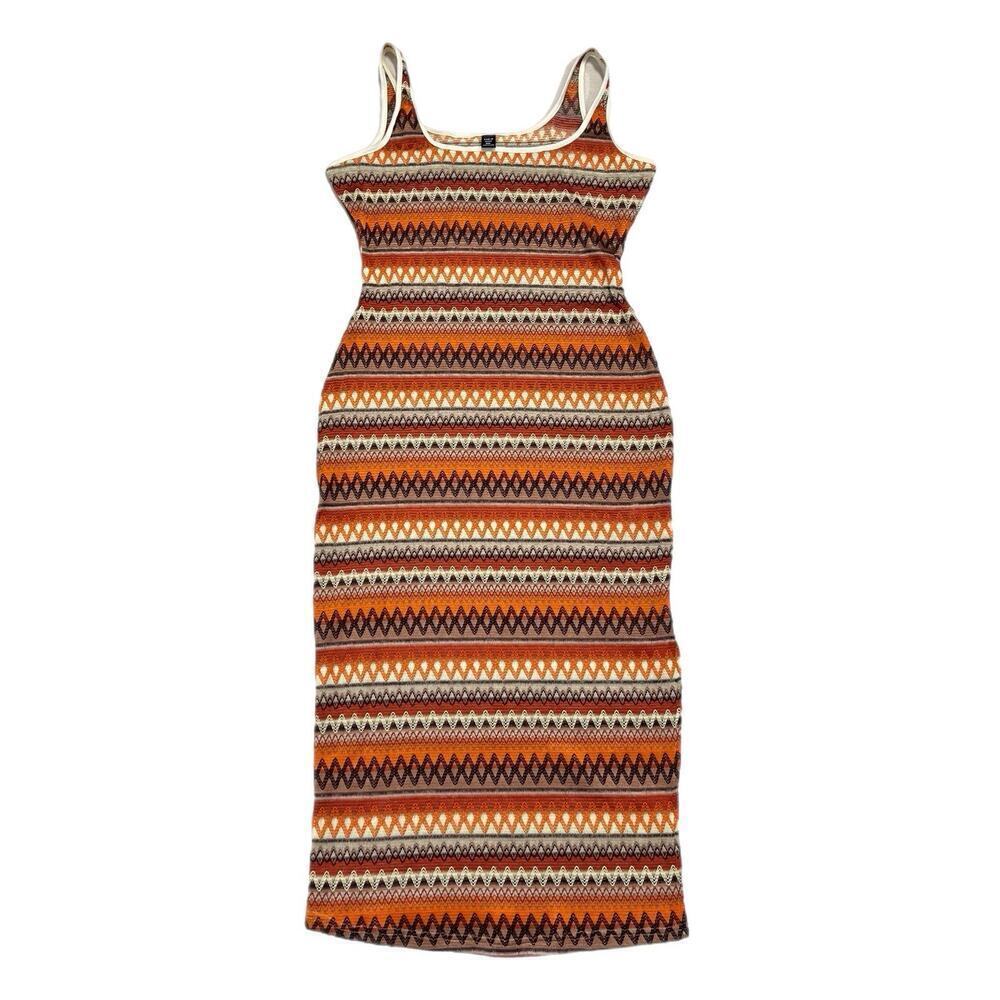 SHEIN Bodycon Dress Women's 1X Knit Chevron Pattern Square Neck Sleeveless